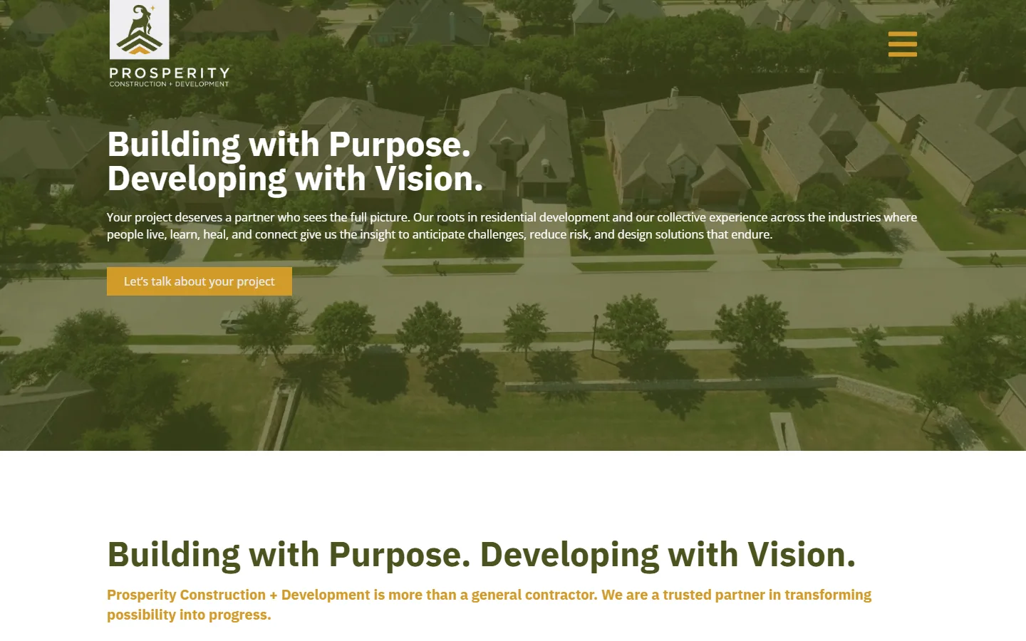 Prosperity Construction & Development website — homepage screenshot